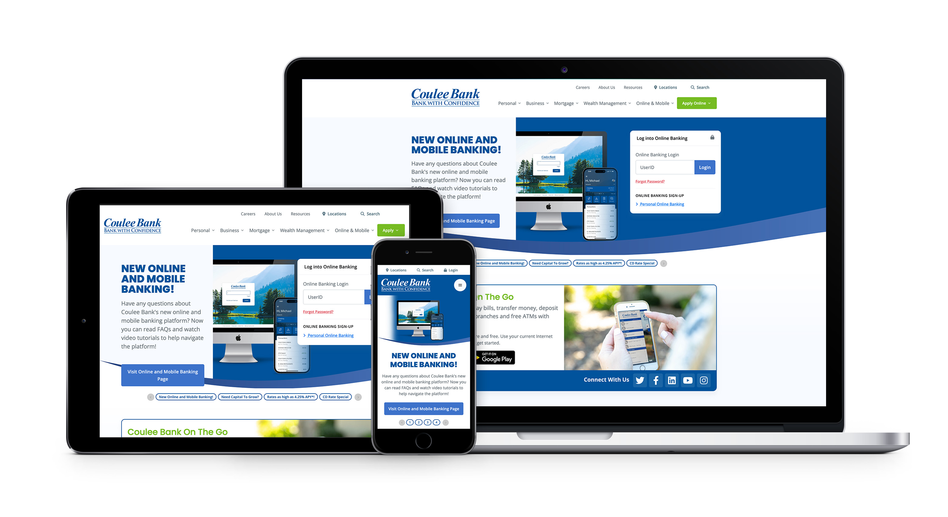 Phone, Tablet, and Desktop preview of Coulee Bank