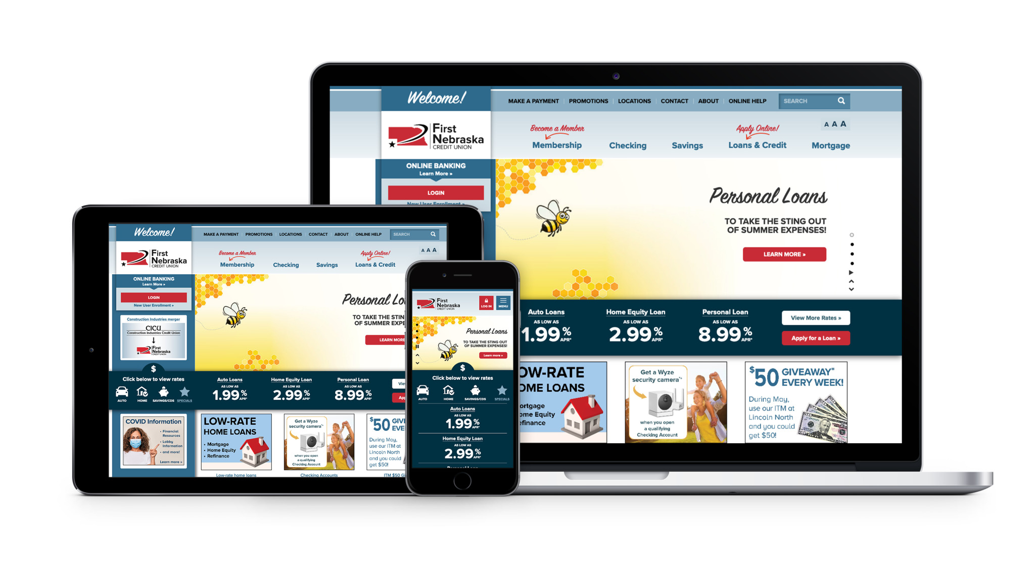 Phone, Tablet, and Desktop preview of First Nebraska Credit Union